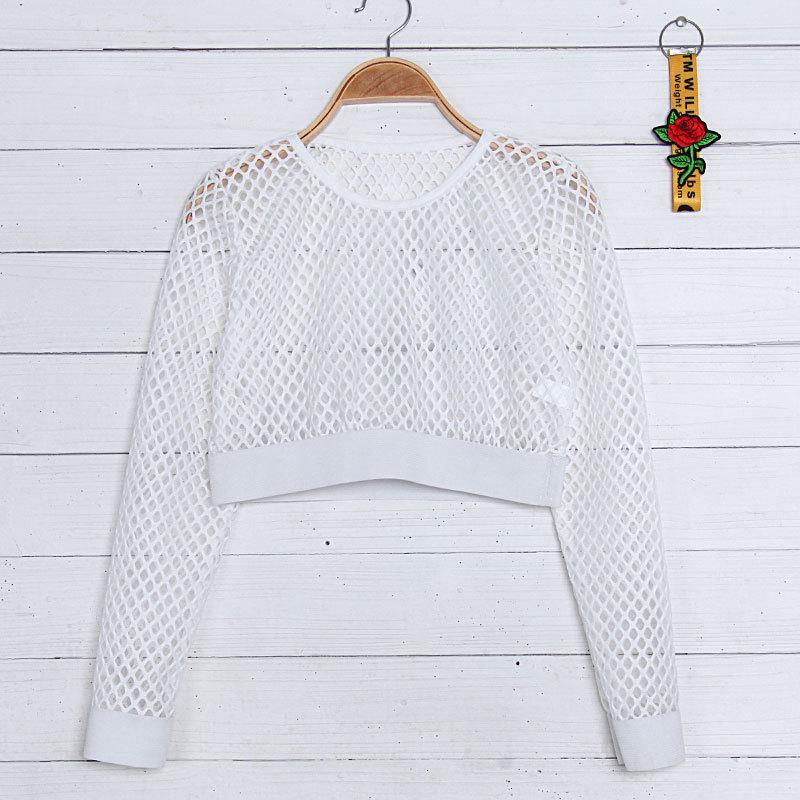 Black Mesh Fishnet Sheer Crop Top&Short Co ord Sets on sale - SOUISEE