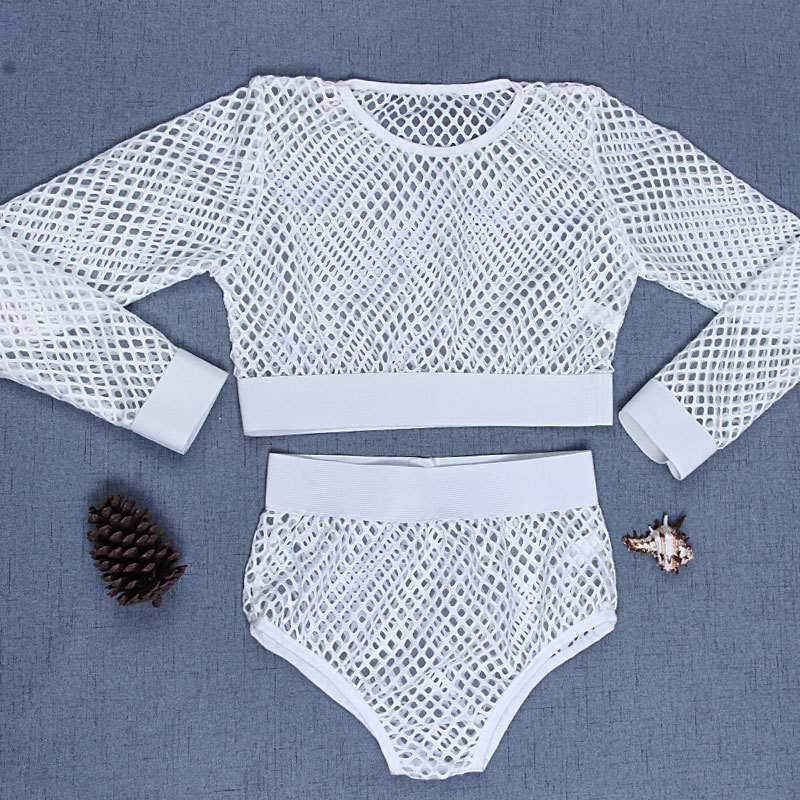 Black Mesh Fishnet Sheer Crop Top&Short Co ord Sets on sale - SOUISEE