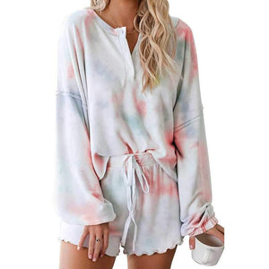 Aesthetic Bleach Tie Dye Knit Pullover Sweater And Scalloped Ruffle Knit Shorts Sets on sale - SOUISEE