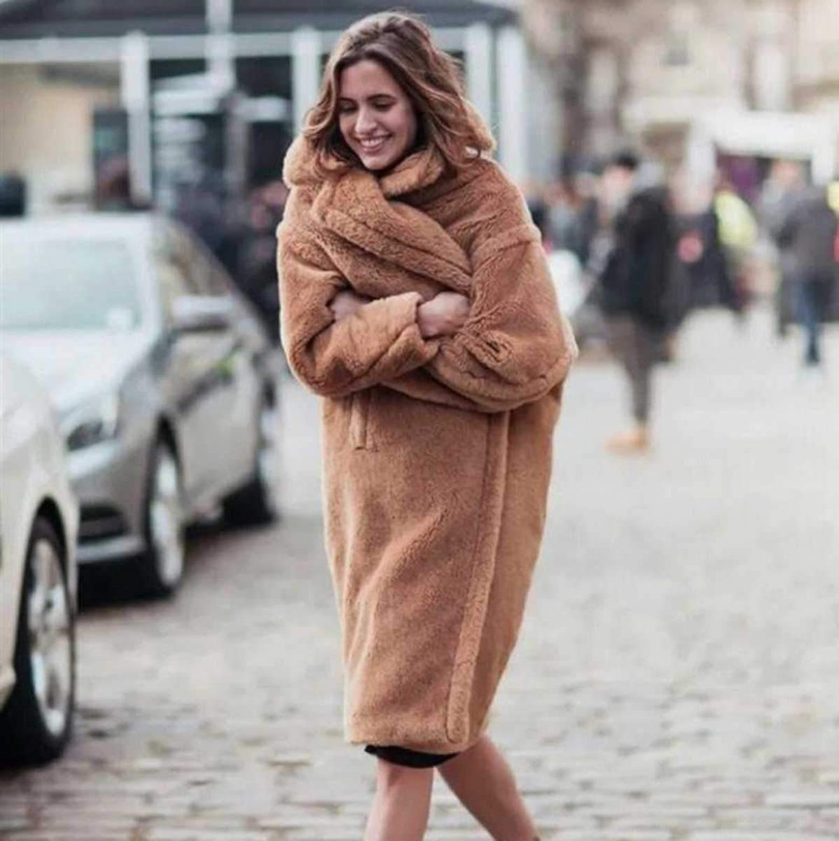 Long teddy discount fur coat