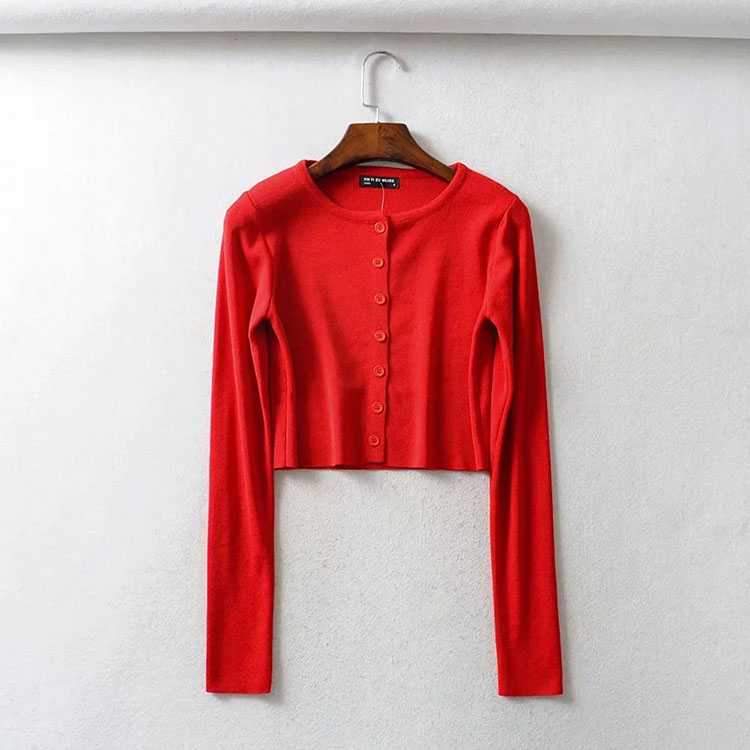 Long Sleeve Button Down Crop Top Knit Shirt For 90s on sale - SOUISEE
