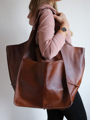 Brown Leather Womens Tote Bags School Handbags on sale - SOUISEE