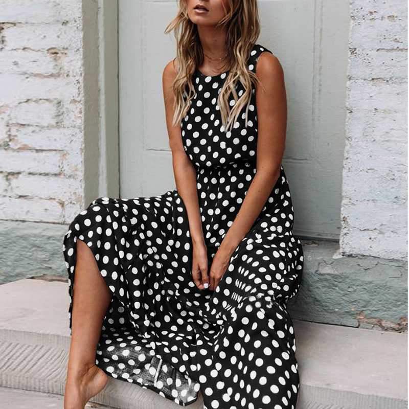 Retro Modest Polka Dot Maxi Dress Sundress on sale - SOUISEE