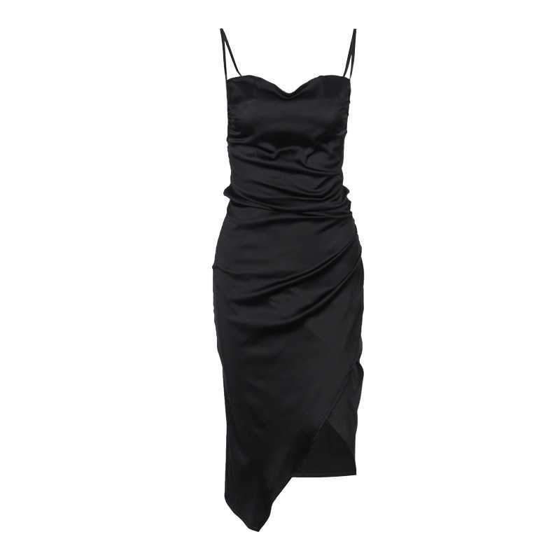 Wrap Ruched Cowl Neck Satin Slip Dress on sale - SOUISEE