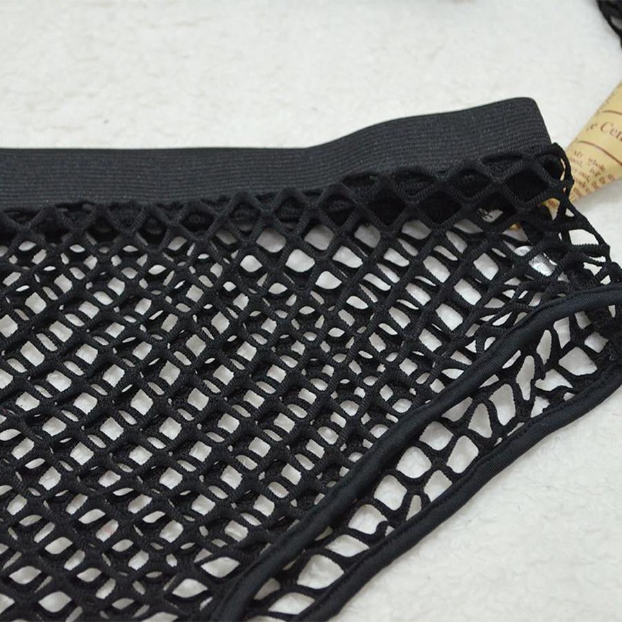 Black Mesh Fishnet Sheer Crop Top&Short Co ord Sets on sale - SOUISEE