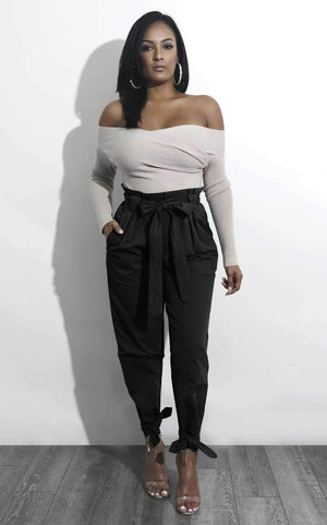High Waisted Bow Tie Waist Cargo Pants Baggy Trousers on sale - SOUISEE