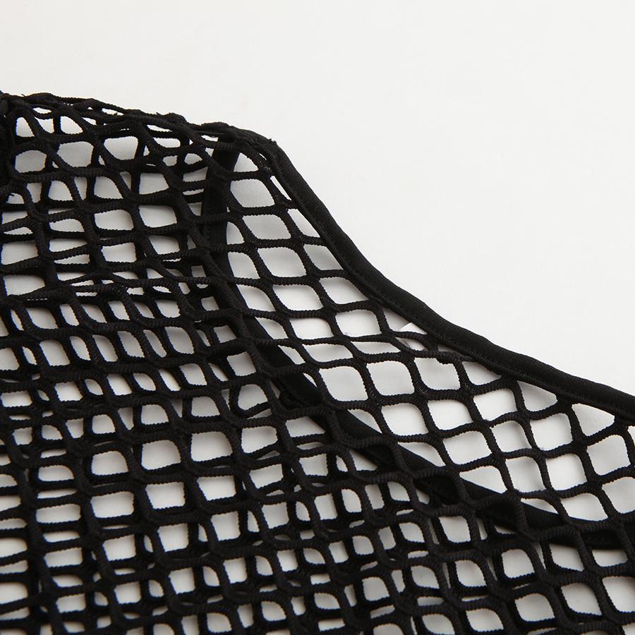 Black Mesh Fishnet Sheer Crop Top&Short Co ord Sets on sale - SOUISEE