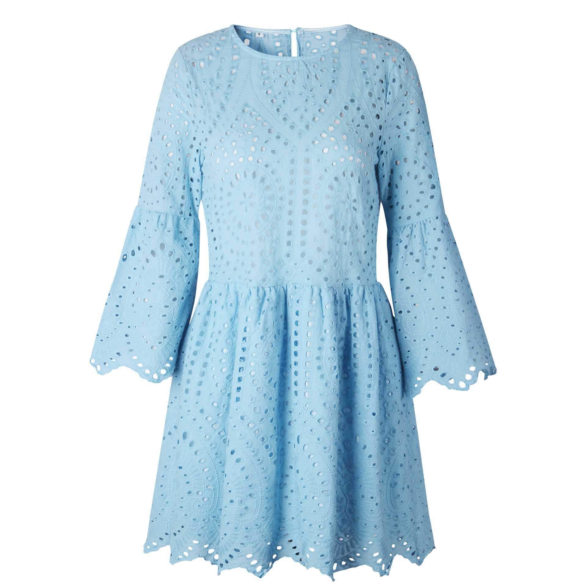 Casual Scalloped Trim Hemline Eyelet Lace Swing Dress on sale - SOUISEE