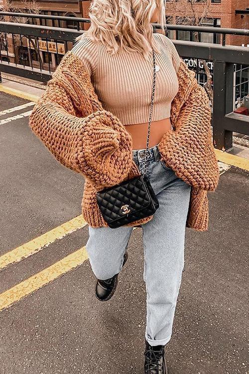 Mohair Chunky Oversized Cable Knit Baggy Sleeve Cardigan Sweater on sale - SOUISEE