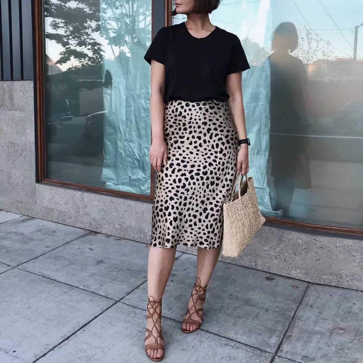 Retro Elastic Band High Waisted Leopard Print Midi Skirt on sale - SOUISEE
