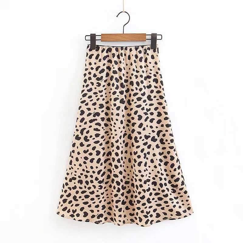 Retro Elastic Band High Waisted Leopard Print Midi Skirt on sale - SOUISEE