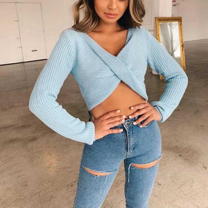 Oversized Knit Twist Knot Cute Crop Top Sweaters For Fall on sale - SOUISEE