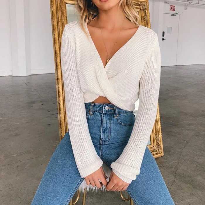 Oversized Knit Twist Knot Cute Crop Top Sweaters For Fall on sale - SOUISEE
