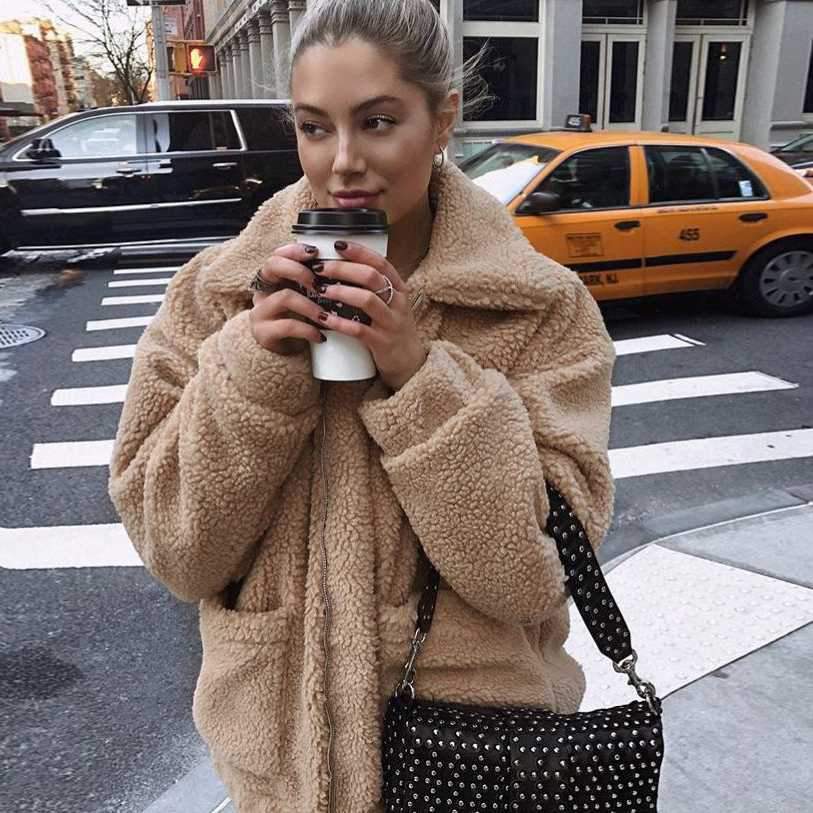 Faux fur top teddy bear coat