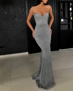 Classy Glitter Silver Long Dress Formal Mermaid Ball Gowns on sale - SOUISEE