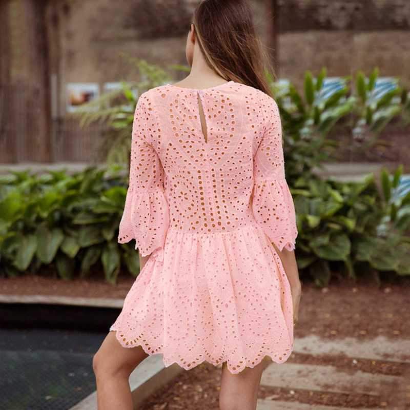 Casual Scalloped Trim Hemline Eyelet Lace Swing Dress on sale - SOUISEE