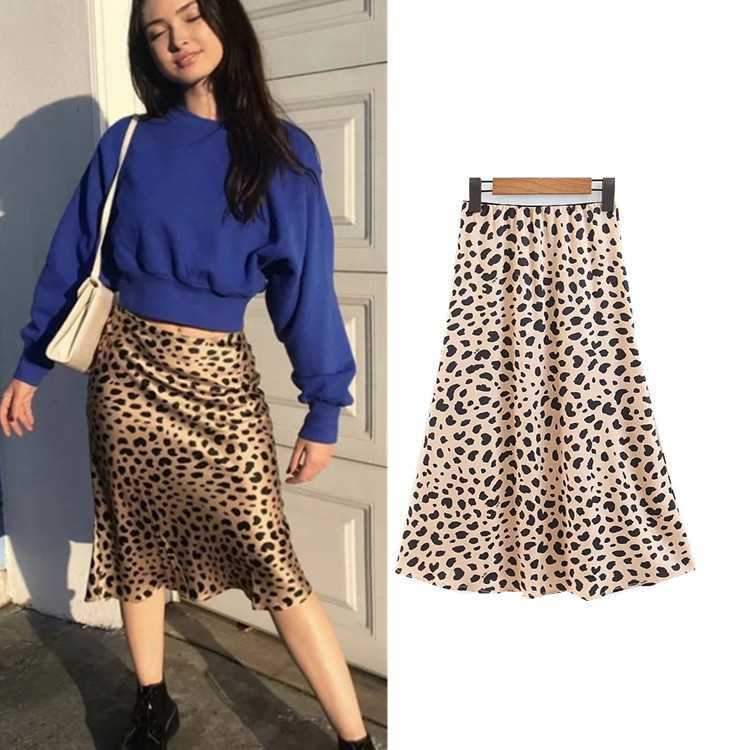 Retro Elastic Band High Waisted Leopard Print Midi Skirt on sale - SOUISEE