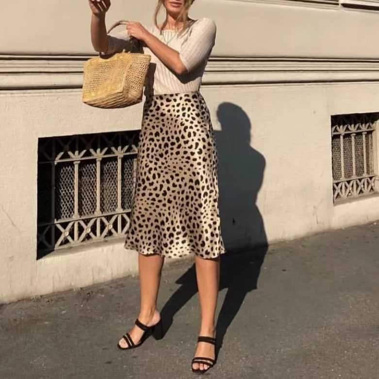 Retro Elastic Band High Waisted Leopard Print Midi Skirt on sale - SOUISEE
