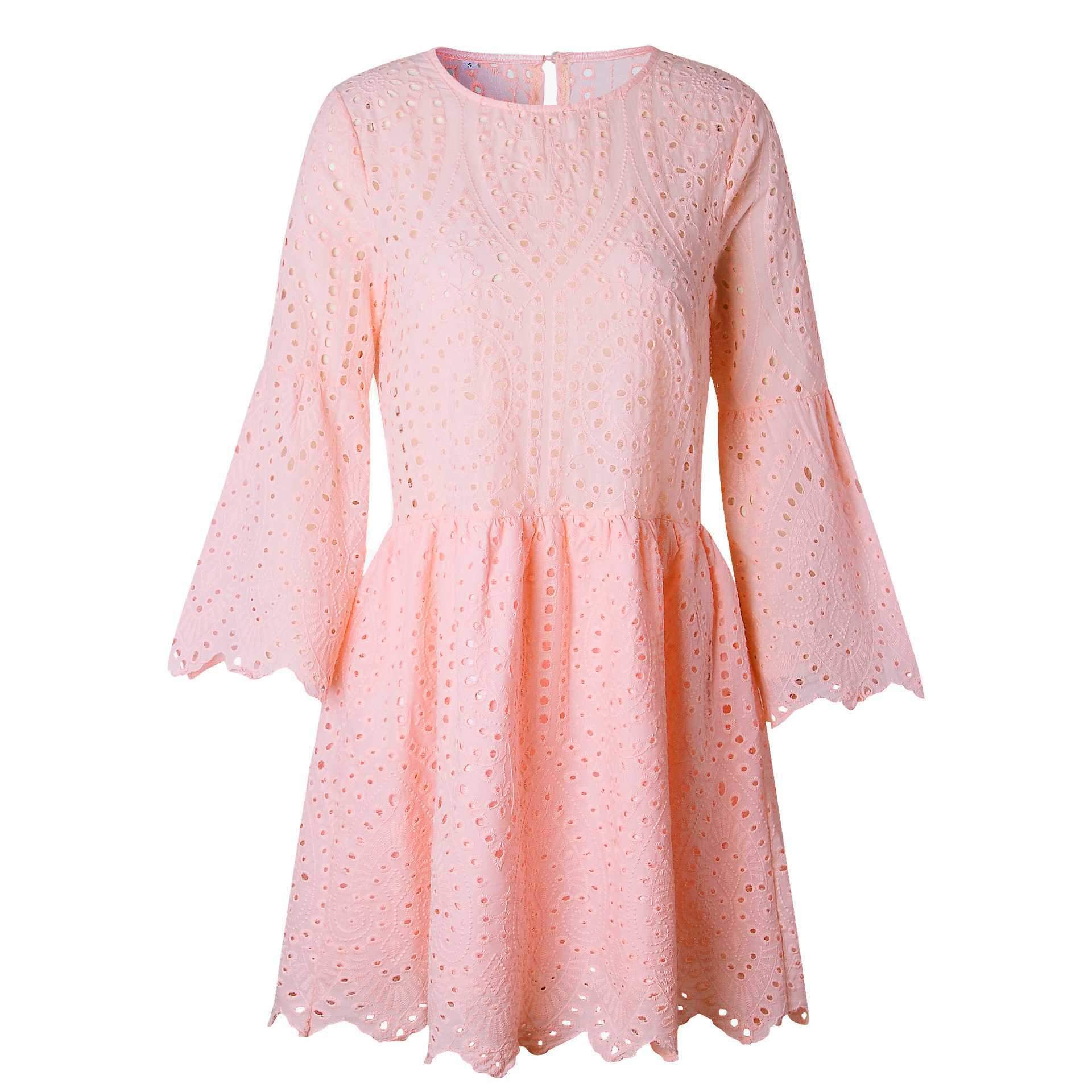 Casual Scalloped Trim Hemline Eyelet Lace Swing Dress on sale - SOUISEE