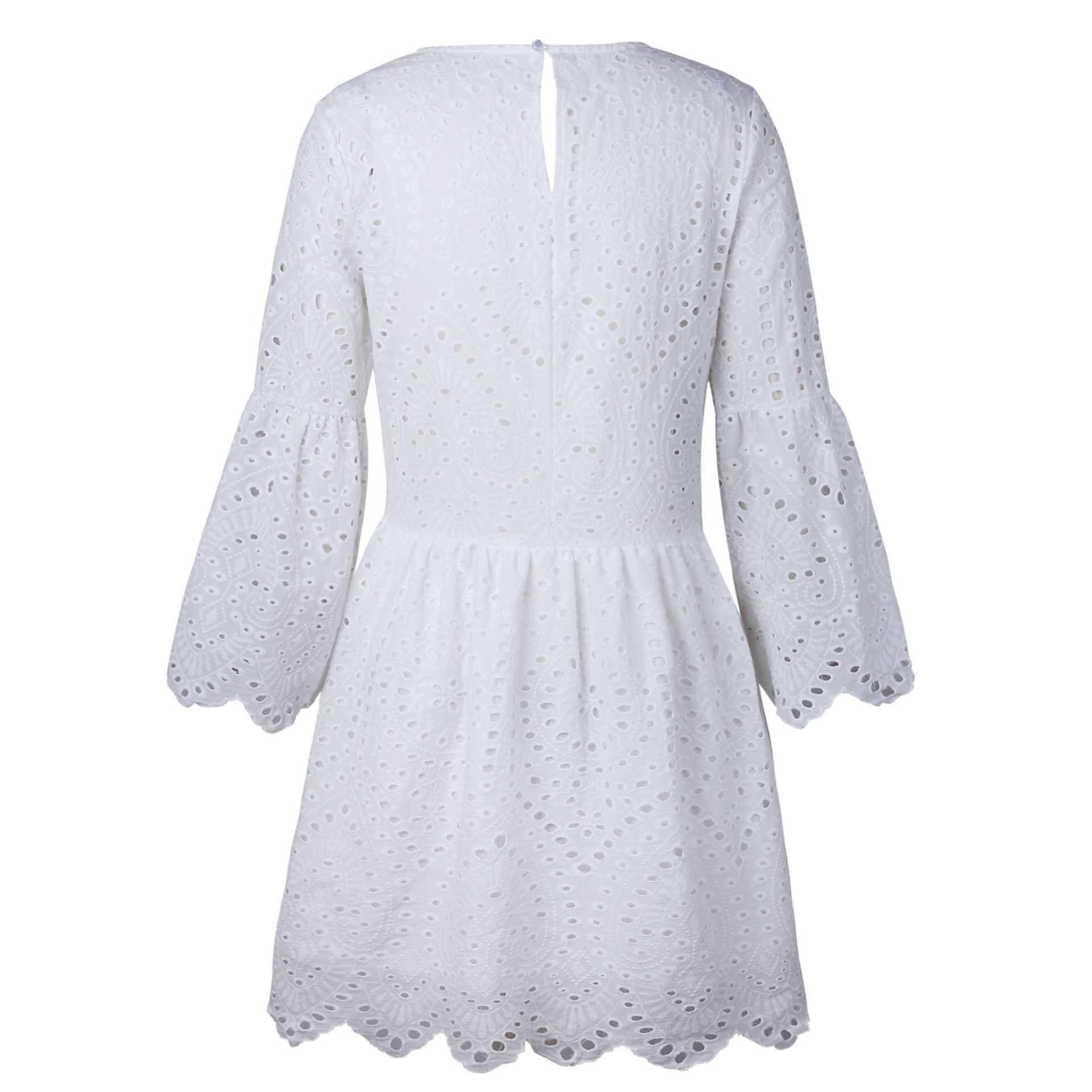 Casual Scalloped Trim Hemline Eyelet Lace Swing Dress on sale - SOUISEE