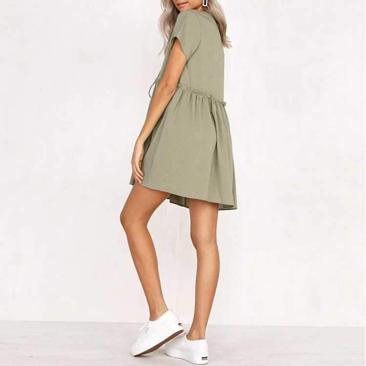 Stomach Hide Casual Deep Plunge Front Tie Shift Swing Dress on sale - SOUISEE