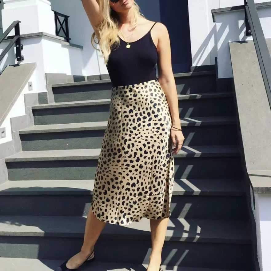 Retro Elastic Band High Waisted Leopard Print Midi Skirt on sale - SOUISEE