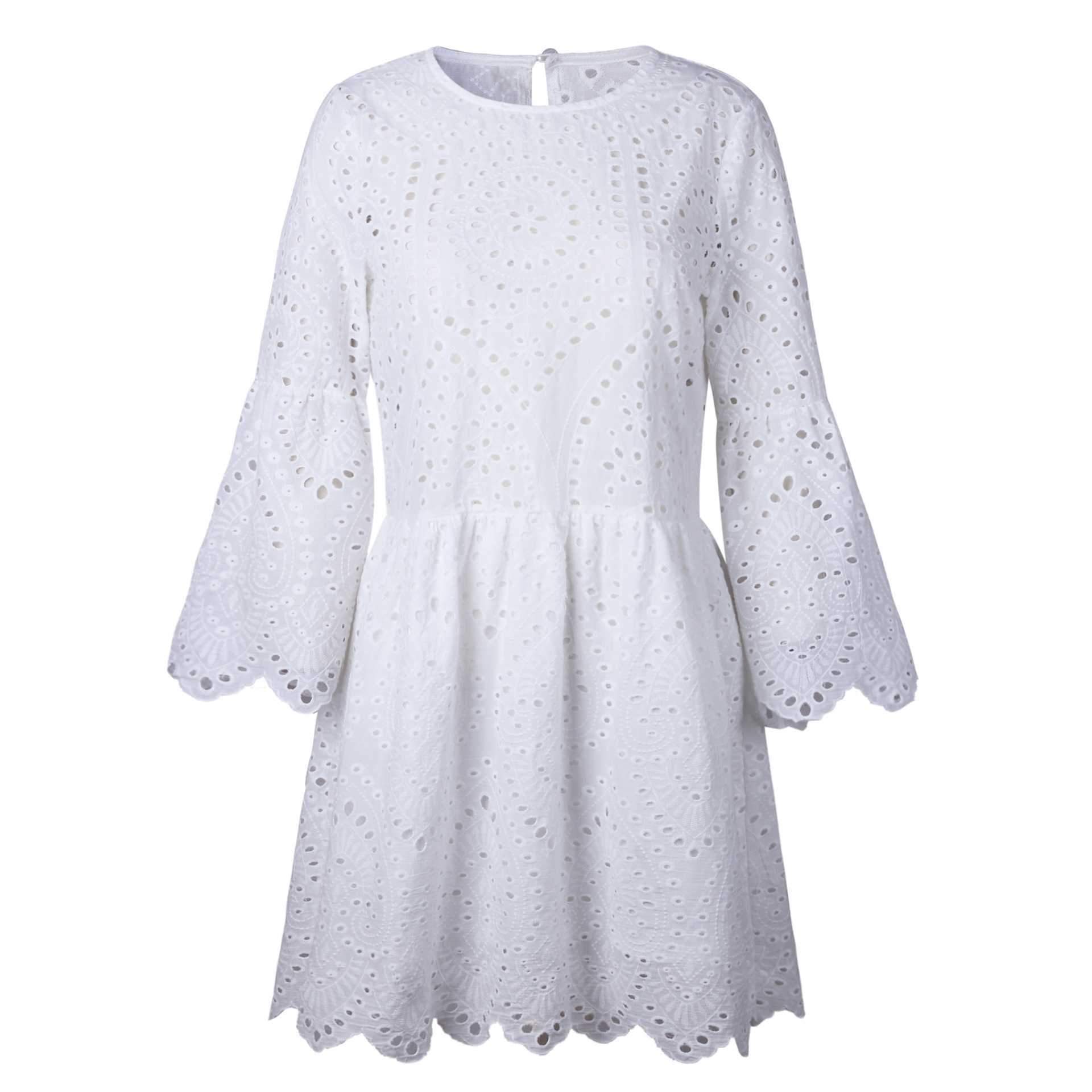 Casual Scalloped Trim Hemline Eyelet Lace Swing Dress on sale - SOUISEE
