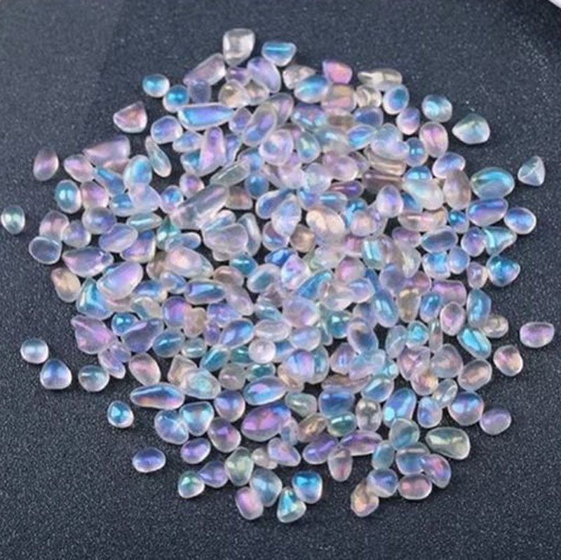 Rainbow Aura Natural Moonstone For Glass Fish Jar Crystals ornaments
