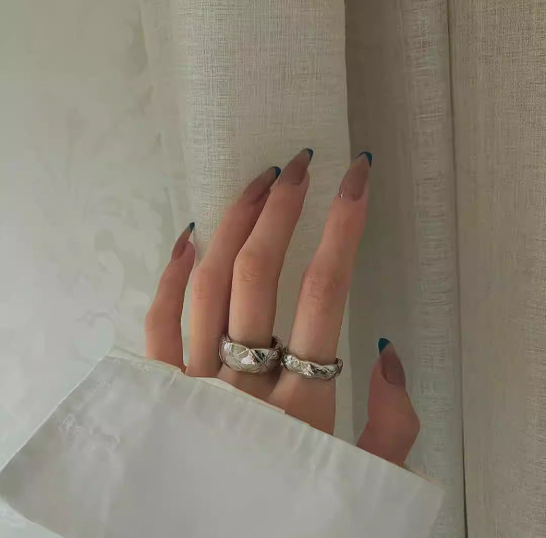 Teal Blue French Tip Acrylic Coffin