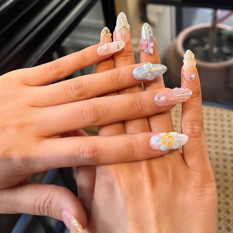 Sea Themed Blue Seashell Gel Press Ons