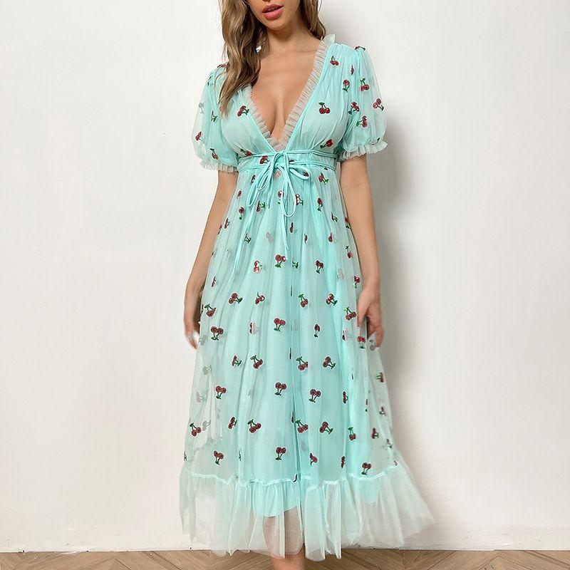 Sparkly Sequin Strawberry Midi Dress Ruffle Mesh Tulle Ball Gown on sale - SOUISEE