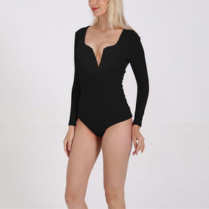 Snap Ribbed High Leg Long Sleeve Bodysuit on sale - SOUISEE