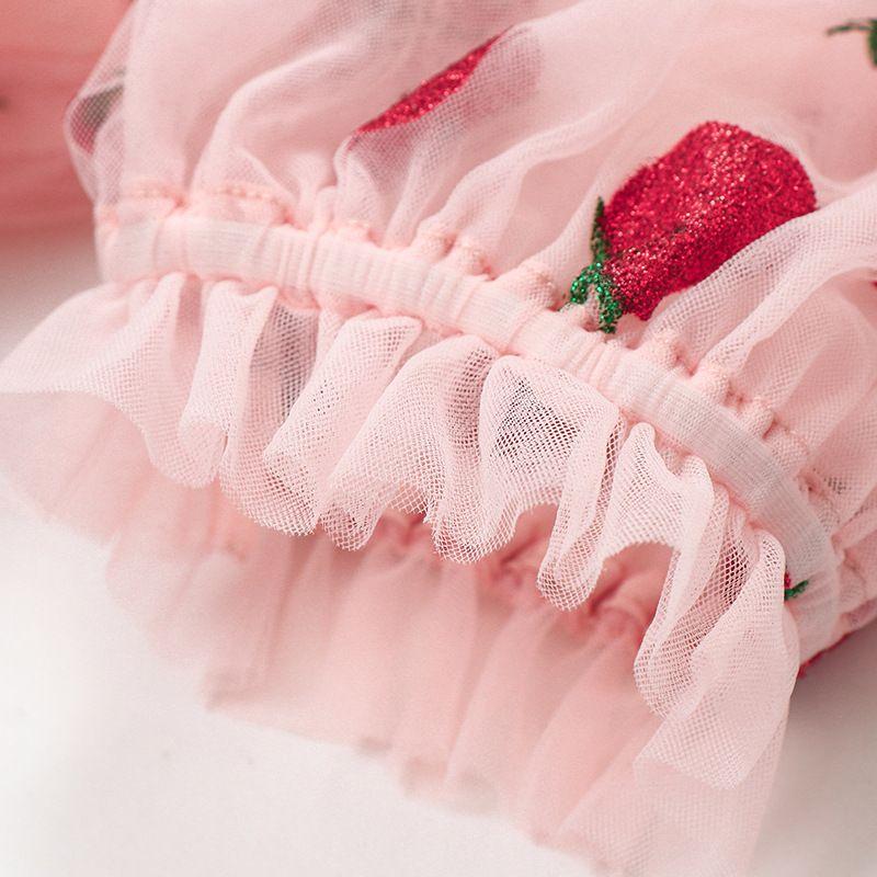 Sparkly Sequin Strawberry Midi Dress Ruffle Mesh Tulle Ball Gown on sale - SOUISEE