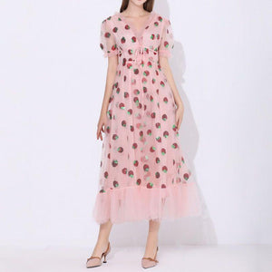 Sparkly Sequin Strawberry Midi Dress Ruffle Mesh Tulle Ball Gown on sale - SOUISEE