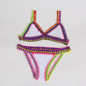 Rainbow Bohemian Trim Crochet Bathing Suit Swimsuit Sets