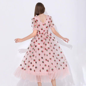 Sparkly Sequin Strawberry Midi Dress Ruffle Mesh Tulle Ball Gown on sale - SOUISEE