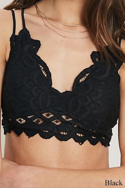 Criss Cross Double Straps Scalloped Flower Crochet Lace Bralette on sale - SOUISEE