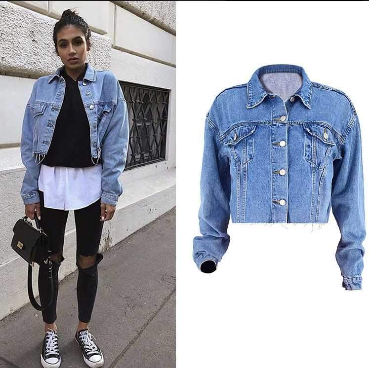 Cool Oversized Cropped Denim Jacket Womens on sale - SOUISEE