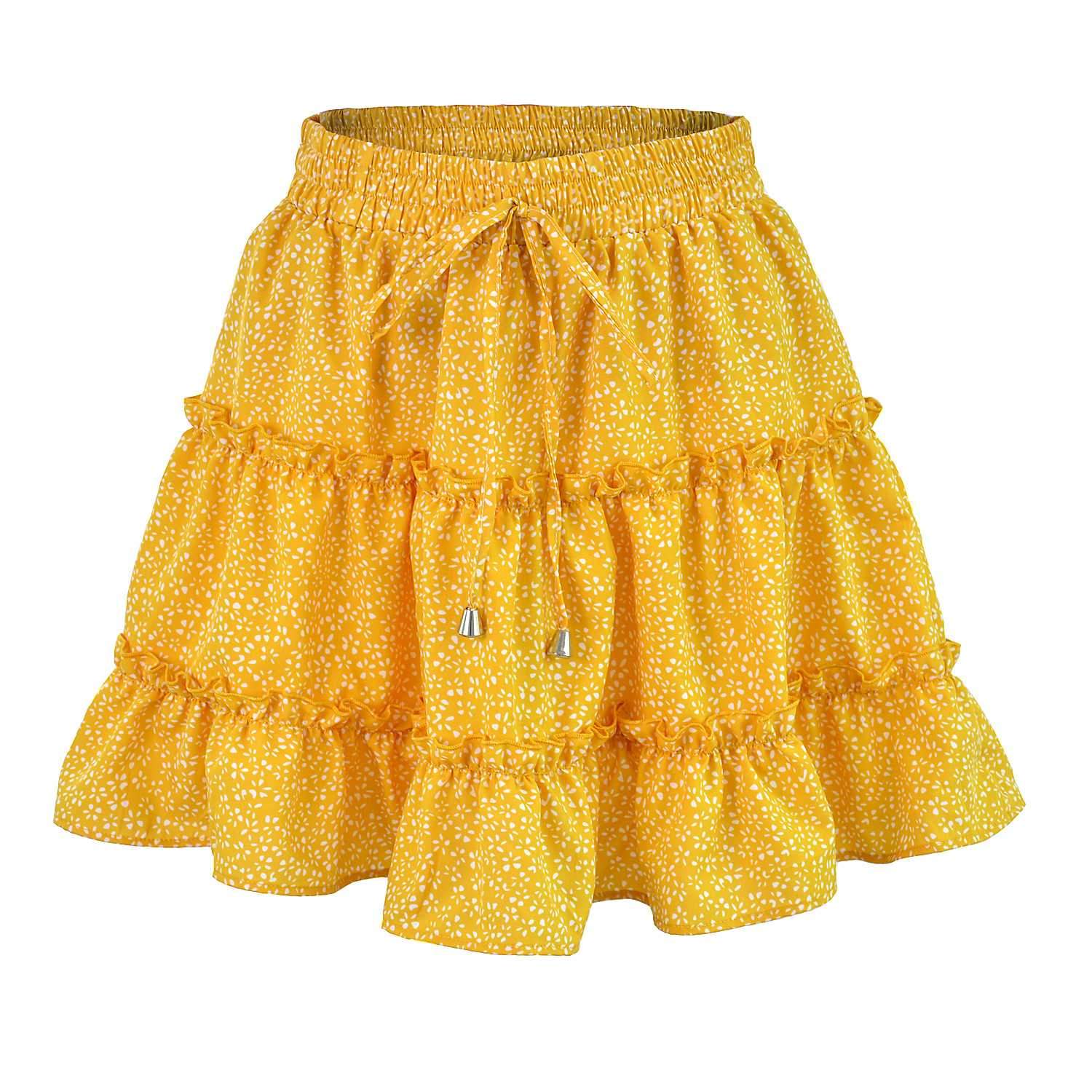 Elastic Fitting Boho Tie Front High Waist Layered Ruffle Floral Skirt on sale - SOUISEE