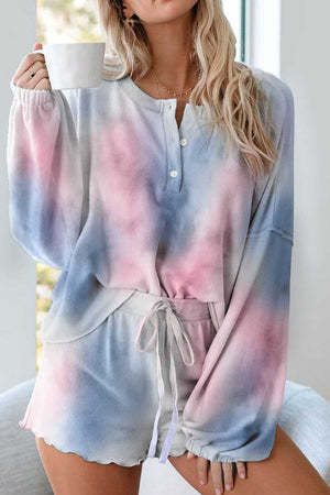 Aesthetic Bleach Tie Dye Knit Pullover Sweater And Scalloped Ruffle Knit Shorts Sets on sale - SOUISEE