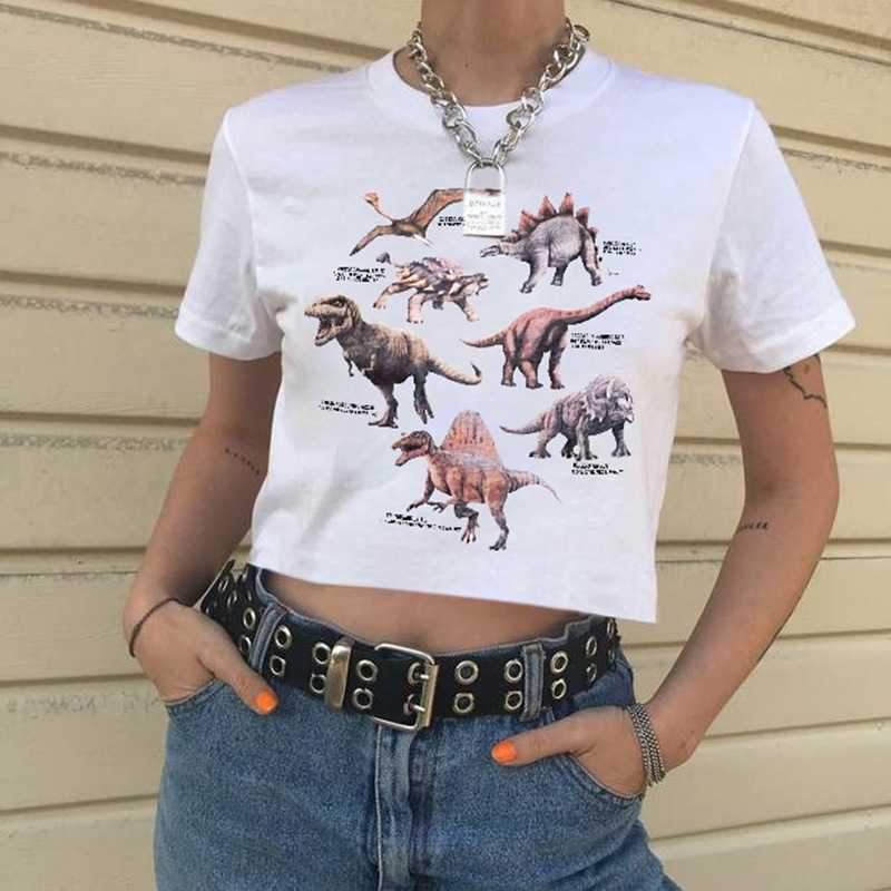 Cool Graphic Prints Jurassic Dinosaur Short Sleeve Crop Top Tee Shirt on sale - SOUISEE