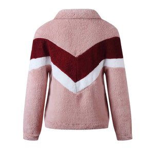 Cozy Colorblock Chevron Half Zip Sherpa Pullover Faux Fur Sweatshirt Jacket on sale - SOUISEE