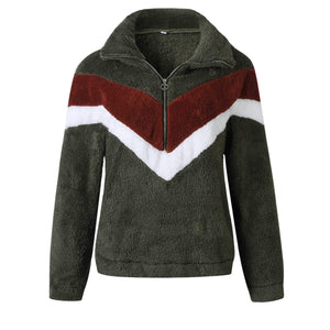 Cozy Colorblock Chevron Half Zip Sherpa Pullover Faux Fur Sweatshirt Jacket on sale - SOUISEE