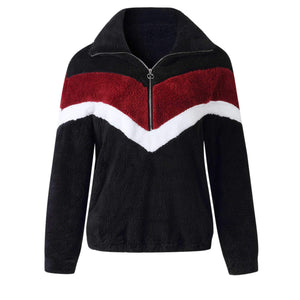 Cozy Colorblock Chevron Half Zip Sherpa Pullover Faux Fur Sweatshirt Jacket on sale - SOUISEE