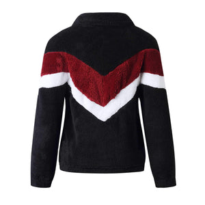 Cozy Colorblock Chevron Half Zip Sherpa Pullover Faux Fur Sweatshirt Jacket on sale - SOUISEE