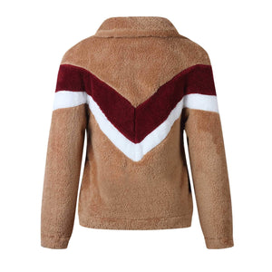 Cozy Colorblock Chevron Half Zip Sherpa Pullover Faux Fur Sweatshirt Jacket on sale - SOUISEE