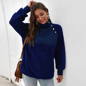 Colorblock Wubby Asymmetrical Snap Up Fleece Pullover Sweatshirt on sale - SOUISEE