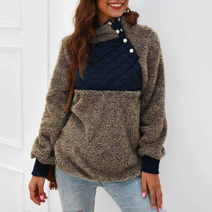 Colorblock Wubby Asymmetrical Snap Up Fleece Pullover Sweatshirt on sale - SOUISEE