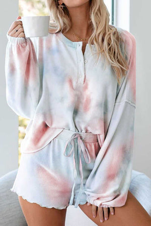 Aesthetic Bleach Tie Dye Knit Pullover Sweater And Scalloped Ruffle Knit Shorts Sets on sale - SOUISEE