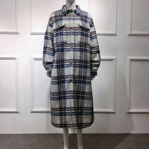 Full Length Checkered Long Cashmere Overcoat Blend Wool Pea Coat on sale - SOUISEE